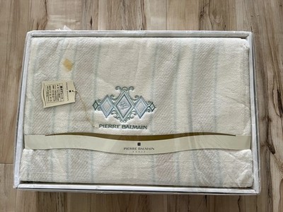 Pierre Balmain White Lt Blue 140x240cm(55 x95 ) Full/Queen Vintage Blanket *NWT*
