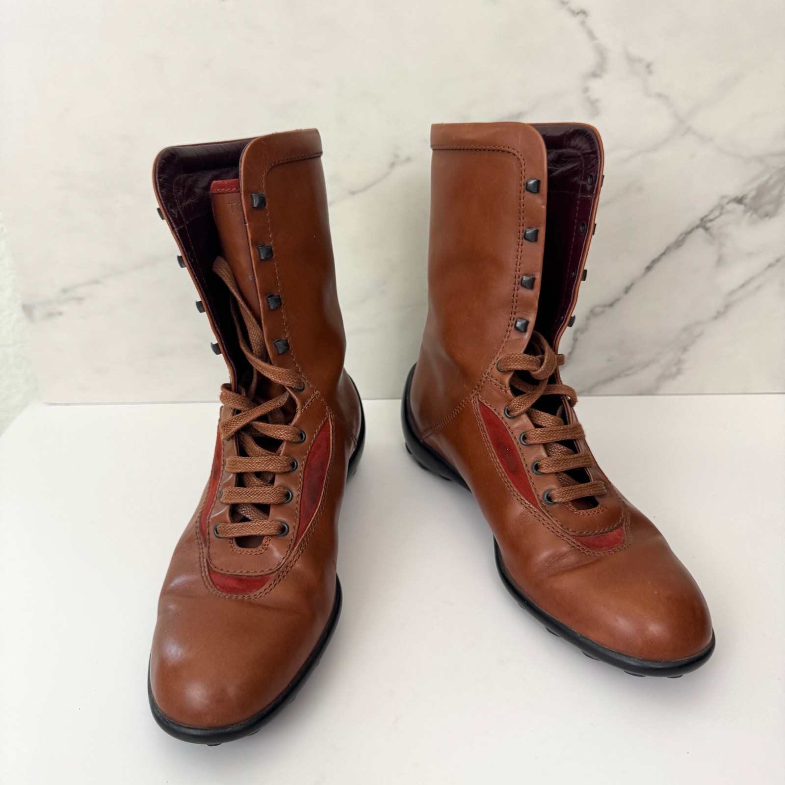 Tod's Womens Combat Boot Size 36/ 6 Leather Lace Up Neutral Biker Classic Brown