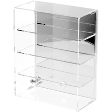 Plymor Acrylic Locking Case, Sliding Back, 3 Shelf Mirrored 12.75" x 10.25" x 5"