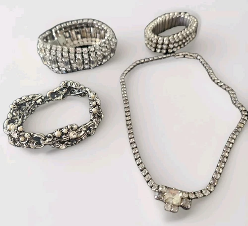 Lot Of 4 Vintage costume Jewelry Pieces.  3 Bracelets 1 Necklace.