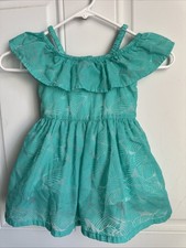 OshKosh B'gosh Green Floral Ruffles Lined Sundress Sz 2T
