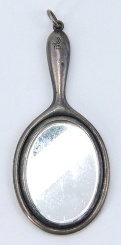 Antique 800 Silver Ladies Victorian Mirror Pendant Circa 1890s