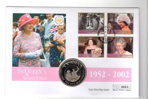 2002 GOLDEN JUBILEE - FALKLANDS MERCURY COIN FDC FROM COLLECTION C33