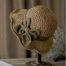 Elegant French Style Sun Straw Hat With Ruffle Bowknot Foldable And Breathable