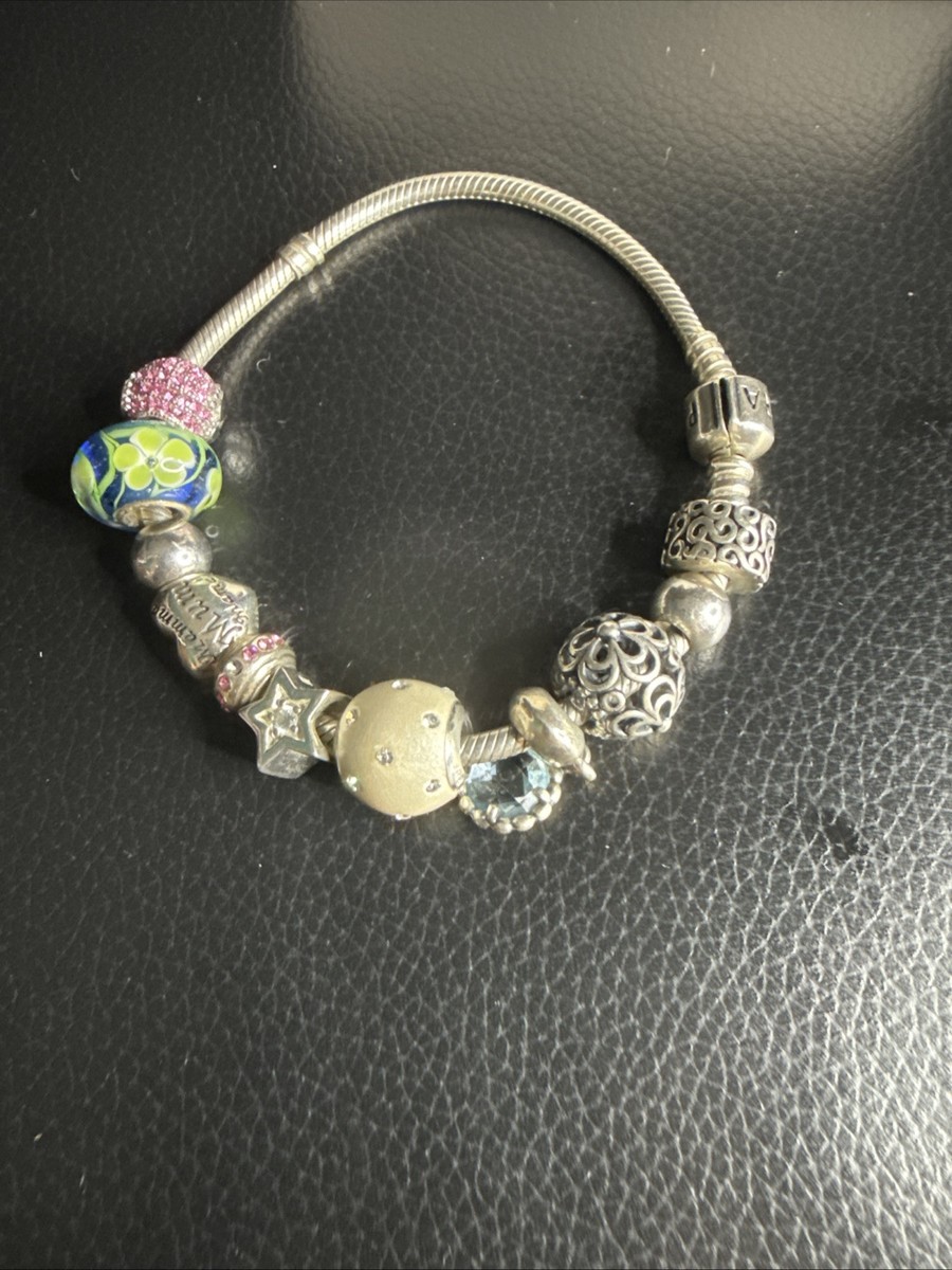 Pandora Sterling Silver Bracelet w/ Authentic Pandora Charms 