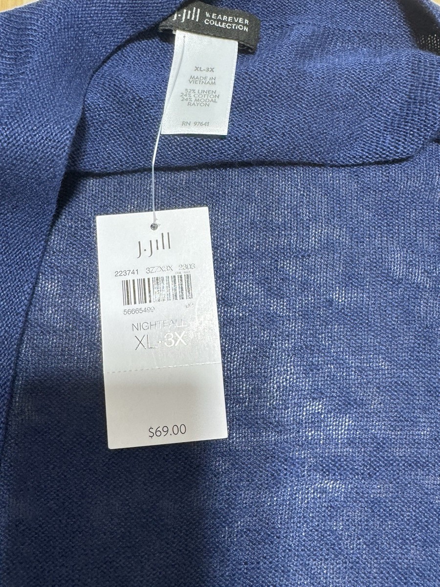 J Jill Wearever Collection Blue Wrap Cardigan Ruana XL 2X 3X Linen