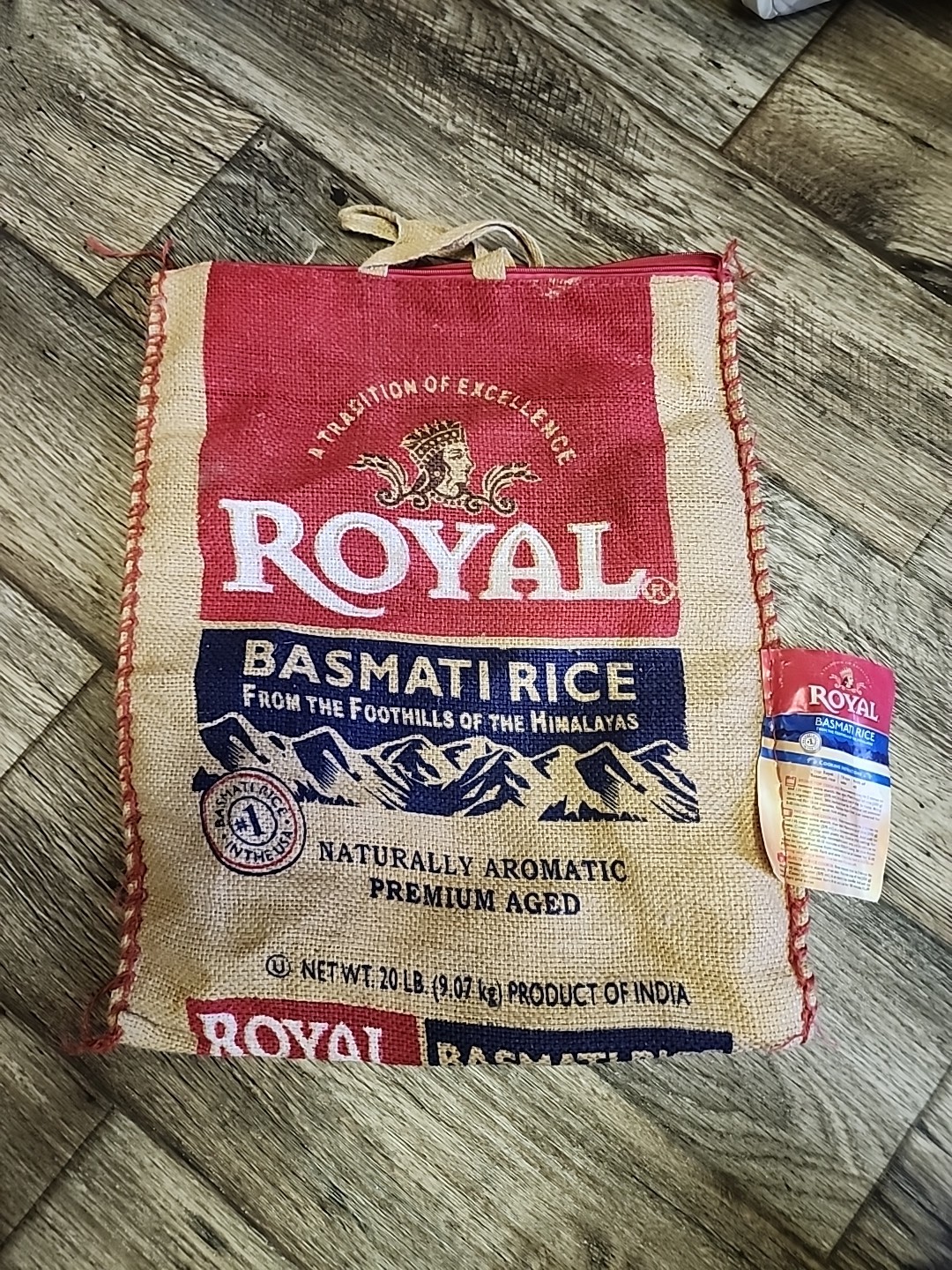 Royal Basmati Rice Bag Empty Burlap Handles Zipper Heavy Duty 25th Anniv-image