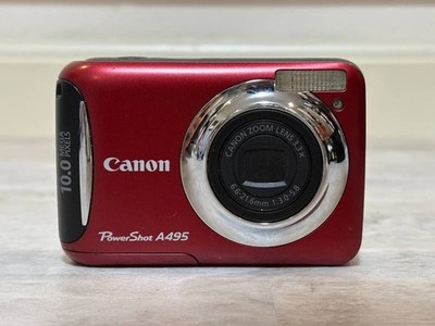 Canon PowerShot A495 Red Compact Digital Camera Tested Working