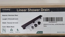 WEBANG 24 Inch Shower Drain Linear Rectangular Floor MATTE BLACK NEW open Box
