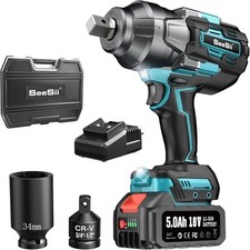 seesii Cordless Impact Wrench 1600Nm 3/4" 1/2" Electric Impact Gun 5.0Ah Battery