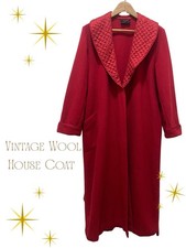 Wool Red Dressing Gown 1950s Vintage Robe House Coat | Size M | Luxurious Warm