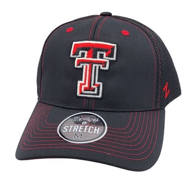 Texas Tech Red Raiders Zephyr Stretch Mesh Size Medium Black Hat Cap NEW 