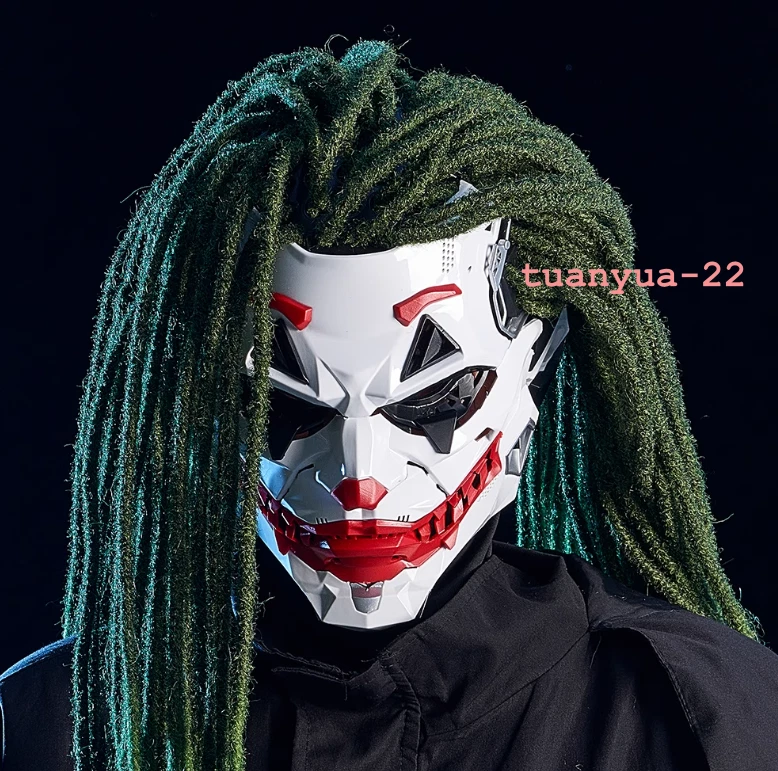 Joker Cyberpunk Dreadlock Resin Full Face Mask Helmet Halloween Cosplay Prop - Image 3 of 4