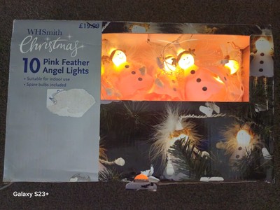 10 Engel Weihnachtsbeleuchtung ROSA Feder Engel Christbaumbeleuchtung WH Smith 90er