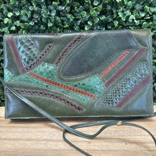 Rare Vintage Varon Leather Clutch Green Purse Snakeskin GEOMETRIC 70/80s