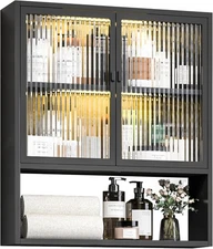 Metal Wall Cabinet with Glass Doors,Wall Mounted Cabinet Over The Toilet