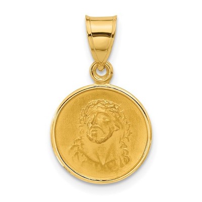 14k Gelbgold poliert und satiniert massiv Gesicht Jesu Medaille runder Anhänger