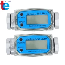 2pcs 1" Digital Turbine Flow Meter for Liquid 2.6-26 GPM w/ 3/4 Interface