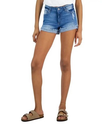 Celebrity Pink Distressed Cutoff Denim Shorts Juniors' 11/30 Blue Button Zip