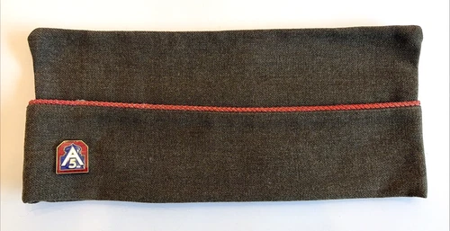 WW2 US Military Garrison 7 1/4 Side Cap Field Artillery Red Piping & A5 Pin