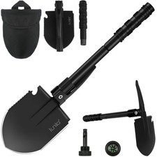 Folding Camping Shovel w/Pick, 18.3in Heavy Duty Carbon Steel Shovel
