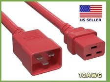 IEC320 C20 to C19 Heavy Duty Extension Power Cord, 12AWG, SJT, 20A/250V, Red