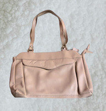 Vintage 90s Beige Leather Top  Handle Handbag   Structured Front Pocket
