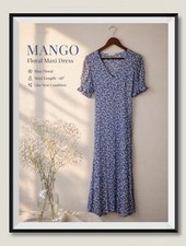 Mango Blue Floral Maxi Dress – 48” Long – Boho Cottagecore – Flowy – excellent 