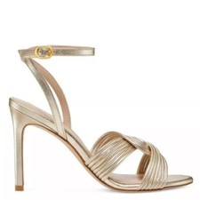 Stuart Weitzman Sandals 5 Twist Sleek 95 Metallic Vintage Gold Heels Shoes