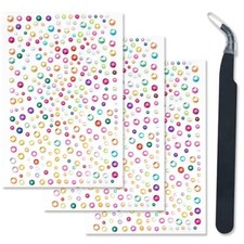 3 Sheets Face Gems Self Adhesive Rhinestones Stick on Face Jewels Mixed Color