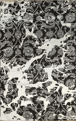 Black/ Silver Floral Versace Oriental Area Rug 6x9 Hand-knotted