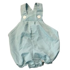 Vintage Baby Blue Striped Cotton Bubble Romper 12 Months Made In USA