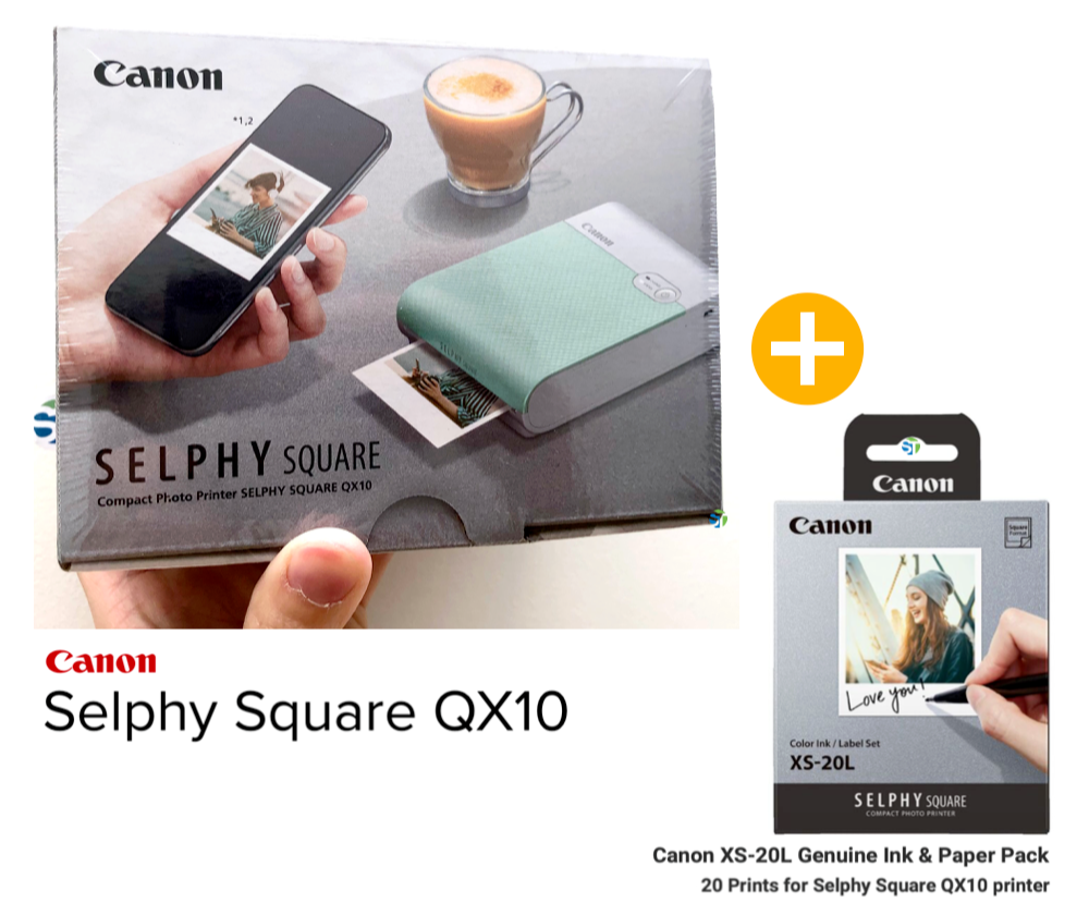NEW CANON Selphy Square QX10 Photo Printer + XS20L Genuine Ink + 20