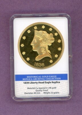 AMERICAN MINT ~ 1838 LIBERTY HEAD GOLD EAGLE 24K GP MEDAL ~ PROOF
