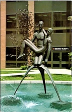 Cleveland Clinic Reflecting Pool Man Helping Art Ohio Postcard A60