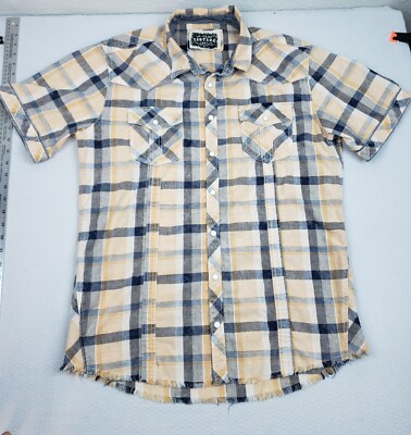 BKE Pearl Snap Shirt Mens Large Yellow Western Cowgirl Rockabilly Lightweight