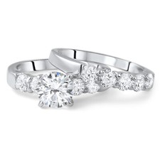 2 CTW Sterling Silver AAA CZ Engagement Ring Wedding Band Set