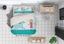 3D Unicorn Girl Cartoon Kids Quilt Cover Set Duvet Cover Bedding Pillowcases