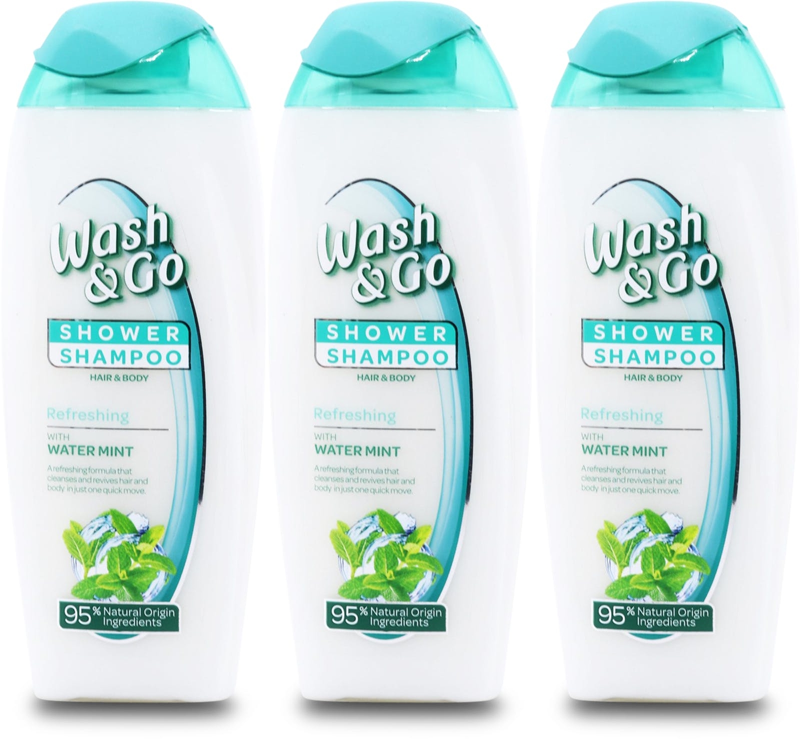 Wash & Go Shower & Shampoo Refreshing With Water Mint 250ml X 3