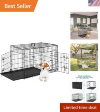 24" Folding Metal Dog Crate for Small Dogs with Divider  Leak-Proof Tray