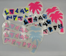 Vintage Lot of 5 80's LOCAL MOTION Hawaii Clear Neon Pink Blue Surfing Stickers