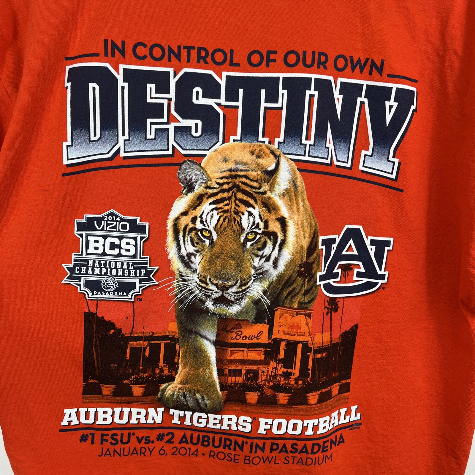 Auburn Tigers 2014 Rose Bowl XL Orange Big Tiger Back Tshirt vs FSU