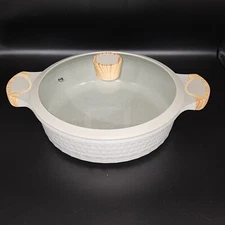 Deane And White Nonstick Cookware 11in Low Casserole Pan With Lid Beige 4.2QT