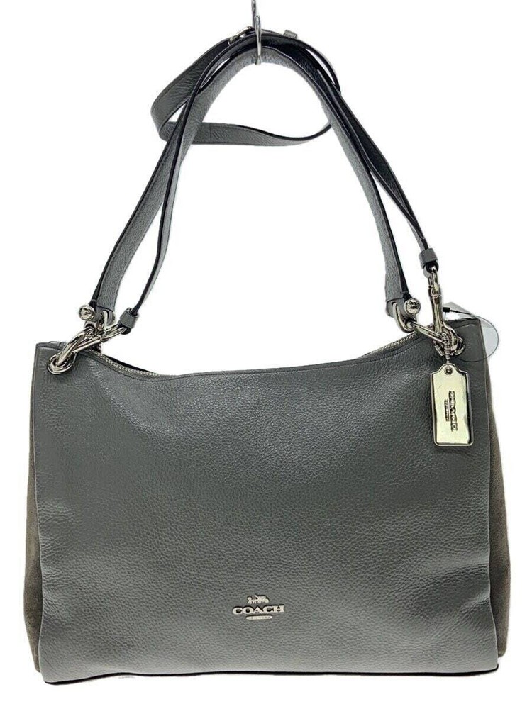 COACH 2WAY Leather Shoulder Bag Rayon GRY Solid Color F32470