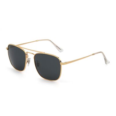 Retro Square Aviator Sunglasses Premium Glass Lens Flat Metal Eyewear Men