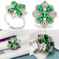 Sterling Silver.925 Green Emerald And White CZ Ring