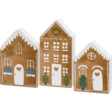 Primitives by Kathy Holiday Houses Chunky Sitter Set Gingerbread Christmas Decor