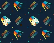 FAT QUARTER FABRIC  STAR WARS  RAINBOW EMPIRE HELMETS DARTH VADER 100% COTTON FQ