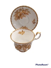 Vtg Royal Albert Golden Rose Bone China Footed Cup And Saucer Gold Floral