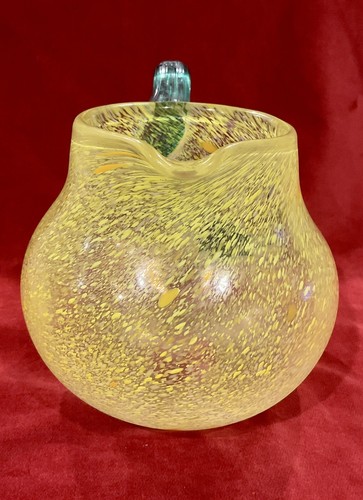 VTG KOSTA BODA GUNNEL SAHLIN LEMON SPECKLED PITCHER GREEN LEAFED HANDLE 89016 - Picture 3 of 20